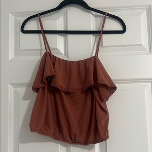 American Eagle Women's Ruffle Brown Top